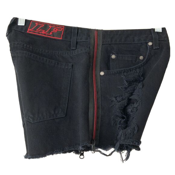 LF The Brand Cut-off Shorts Button-fly Red Zip Detail Black 28 - Picture 6 of 8